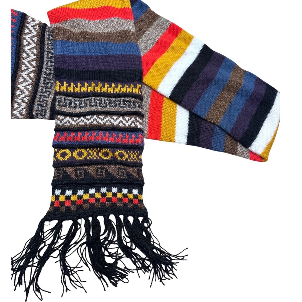 Alpaca Fina Geometric Stripe Fringe Hat and Scarf Winter Woman - Picture 3 of 9
